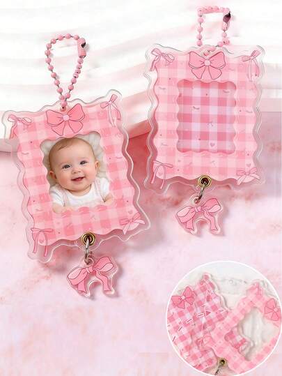 1Pc Pink Bow Photo Frame Keychain Pendant, Baby Shower Decor, Bow Acrylic Key Rings With Photo Frame Design,Pink Bow Party Decorations,Baby Shower Party Supplies, Gender Reveal Party Decor, Bag & Key Accessory, Bridal Shower Favors, Party Favors For For Baby Girls&Boys, Birthday Decorations, Baby Party Decor