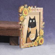1pc Wooden Frame Refrigerator Magnet, Black Cat Eating Ramen Pattern, Suitable For Home, Office, Study Room Refrigerator Decor - Refrigerator Magnet! - one-size - View 7