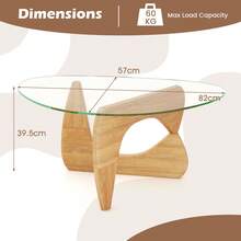 COSTWAY Modern Coffee Table, Center Table With Glass Triangle Tabletop &Amp; Adjustable Solid Wood Frame, Mid Century Geometric Accent Table For Living Room Reception Office, Natural - Apricot - View 8