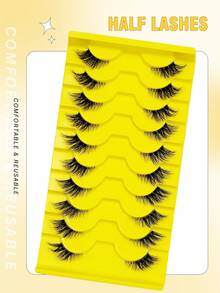 10/20对自然半猫眼透明假睫毛，蓬松轻盈3D逼真假睫毛条，适合角色扮演、开斋节、派对、婚礼、伴娘、旅行、度假、海滩妆容 - 黑色 - 查看 5