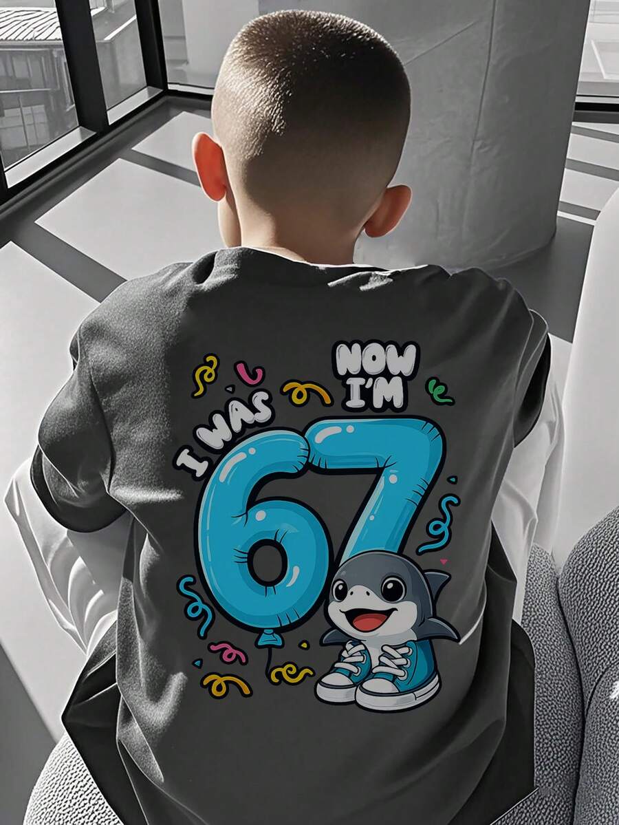 Tween Boys Casual Printed Crew Neck Short Sleeve T-Shirt, Summer Top - Dark Grey - View 1