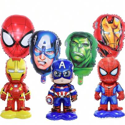 Marvel 7pcs/Set Superhero Foil Balloon Set, Cartoon Balloons Suitable For Children's Birthday Party Decoration & Gift