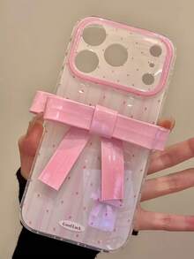 Pink White Bowknot Fashion Phone Case Niche Pink & White Striped Polka Dot 3D Bow Tie Design Phone Case Suitable Compatible With Iphone 17 Pro Max 16 New 15 Pro 14 PM Full Coverage Protection For Women Spring - Pink - View 7