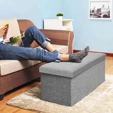 Ottoman Storage Bench Footrest Stool, Folding With Lid – Long Shoe Bench Footstool Storage Box For Living Room, - Gray - 76x38x38CM - View 7