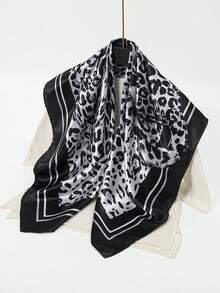 1 pieza Pañuelo cuadrado de mujer de 90x90cm con estampado geométrico de satén de lujo estilo palacio, adecuado para uso diario - estampado de leopardo - Ver 5