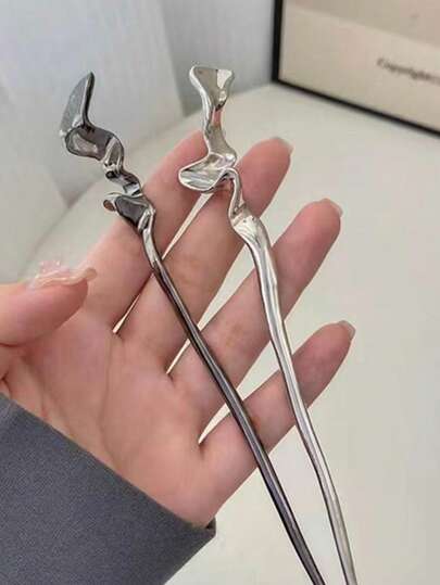 2个简约优雅时尚女士合金波浪发夹，适合日常佩戴和派对，可做发髻，发型设计发夹，配饰