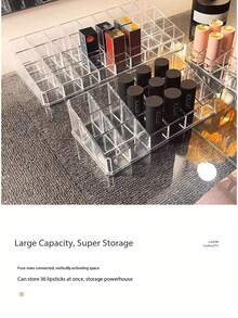 1pc Acrylic Slot Lipstick Holder, Lipstick Storage Box, Lip Gloss Storage Box, Makeup Display Rack, Perfect Storage Solution For Drawers, Vanity, Bathroom Lipstick Display Rack Small Nail Polish Lipstick Holder Transparent Cosmetic Desktop Storage Box Sample Holder Fashion Multi-Grid Lipstick Box, Desktop Transparent Cosmetic Storage Box - Multicolor - View 2
