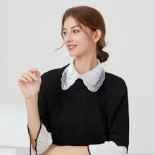 1件女款可拆卸刺繡珠飾假領飾品，半襯衫設計，適合搭配毛衣與洋裝 - 彩色 - 查看 4