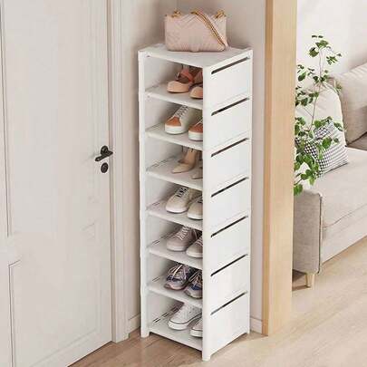 1pc 8-Tier Vertical Narrow Shoe Rack, Plastic Material, Freestanding Shoe Cabinet With Shelves, Suitable For Entryway, Wardrobe, Bedroom