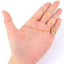 1件新款经典字母十字架吊坠金色不锈钢珠人字纹链项链，女士款 - 金黃色 - 查看 3