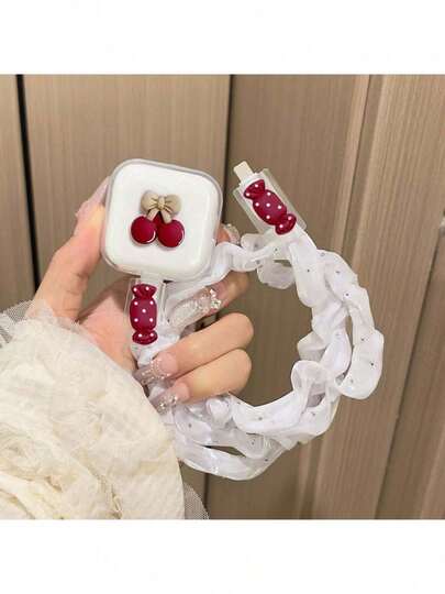 Fast Charging Cherry Style Cherry Themed Charger And Cable Protective Set, 40W Apple Charging Cable Protector, Anti Breakage Cable Organizer, Compatible With IPhone 17/16/15/13/14 Chargers, Gift For Women Girl Power
