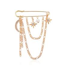 奢华全钻新月星形胸针，配金属链和珍珠胸针饰品 - 金色 - 查看 5
