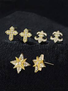 1 Pair/2pcs Fashion Punk Cross Stud Earrings, Unisex Earrings Suitable For Daily Wear And Parties, Back To School, Halloween, Christmas, Valentine's Day, New Year Gifts - Multicolor - View 16