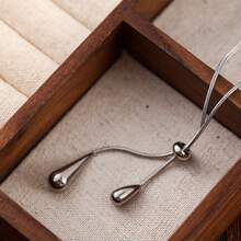 1pc Stainless Steel Fashionable Minimalist Retro Elegant Metal Water Drop Adjustable Necklace - Adjustable Pull Chain, Anti-Fading And Hypoallergenic, Suitable For Daily Wear, Brunch Dates And Anniversary Gifts - Silver - View 3