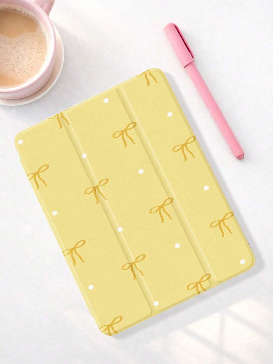 1pc Cute Minimalist Yellow Polka Dot Bow Design Tablet Protective Case, Compatible With  (A16) 11 Inch 11th Gen 2025/10th Gen,  10.2 Inch,  Pro 2021/2020, Galaxy Tab A8 10.5 Inch 2022, Matepad 10.4/Tab, Anti-Drop, With Pencil Slot, Support Sleep/Wake, Gift For Kids/Family, Valentine's Day Gift - View 1
