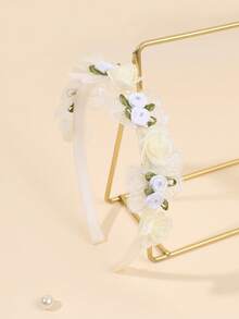 1件米色发箍，女童花朵蝴蝶装饰发带，优雅发箍，婚礼度假派对头饰，日常节日头饰，青少年发饰 - 米色 - 查看 4