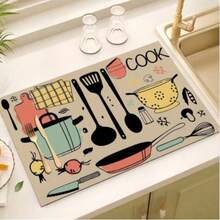 1pc Kitchen Pattern Draining Mat, Coffee Maker Drip Tray, Dish Drying Mat, Placemat, Kitchen Supplies - Multicolor - View 9
