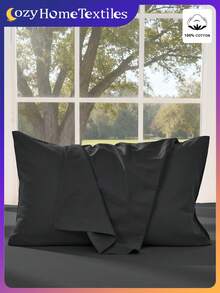 1个/2个装轻薄透气枕套，100%纯棉柔软枕套，信封式开口，不易起皱，呵护秀发和肌肤，卧室枕套，家居装饰，黑色 - 黑色 - 查看 11