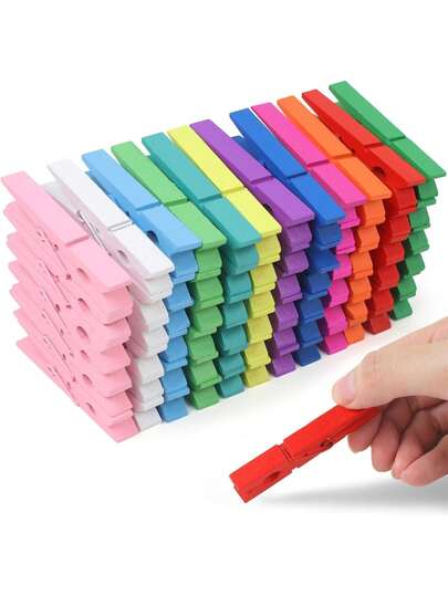 Colored Wooden Clothespins, 2.9inch Clothes Pins For Clip Pictures Photos Decorative, Small Colorful Wood Decoration Closepins Clips (Random Color)