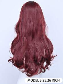 Peluca ondulada de 28 pulgadas de color rojo frambuesa con flequillo - Material sintético de alta calidad, gorra ajustable, raya natural | Peinado de fiesta - Color caoba - Ver 5