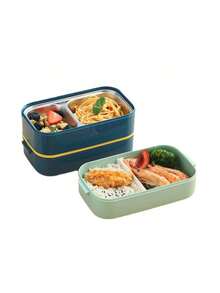 3pcs Stainless Steel Lunch Box - Insulated Bento Box Multifunctional Container Lunch Box Container With 2 Compartments And Tableware 304 Stainless Steel 2-Compartment Lunch Box - Multicolor - View 3