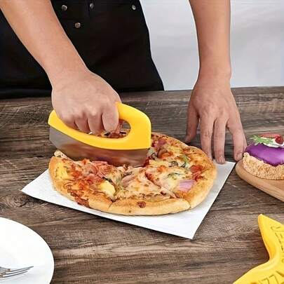 Ultra Sharp Stainless Steel Pizza Knife With Rocker Arm, Lid, And Protective Cover - A Multifunctional Vegetable And Salad Chopper