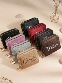 Personalized Starry Sky Double Zipper Wallet, Customized Women's Double-Layer Card Holder, Starry Glitter Purse, Ideal Gift For Bridesmaids, Wedding, Birthday, Mother, Girlfriend - Multicolor - View 3