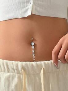 1pc 14G Belly Button Ring 316L Stainless Steel Dangle Belly Piercing Dangle Belly Ring Sparkling Heart CZ Belly Button Ring Jewelry For Women Girls Daily Wear - Love - View 4