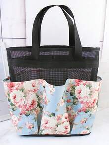 Bolsa de Toucador de Grande Capacidade com Estampa Floral, Design Dobrável para Fácil Armazenamento e Economia de Espaço, Adequada para Viagens Curtas, Viagens de Negócios, Camping e Mais - Multicolorido - Visão 15