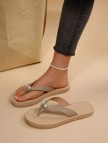 Fashionable Minimalist Women's Flat Flip-Flops, Comfortable & Lightweight, Ditsy Floral Thong Sandals, Suitable For Summer Casual, Indoor, Outdoor, Beach - Apricot - View 4