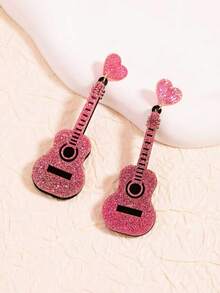 1 Pasang Anting Akrilik Kreatif Berbentuk Gitar, Anting Musik yang Unik untuk Penggemar Hip-Hop - MultiWarna - View 7