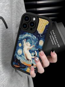 1个蓝白迷彩印花2D图案手机壳，创意个性化欧美风格，适合作为生日/纪念礼物送给长辈、朋友、家人、情侣或自己，黑色哑光软壳全方位保护防尘防水，兼容 17/16/15/14/13/12/11/Pro/ProMax/X/XR/XS/XSMAX/7/8/PLUS - 黑色 - 查看 2