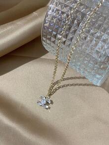 LADYCOCO 1pc Fashionable & Elegant Stainless Steel Chain With Rhinestone Pendant Necklace, Suitable For Women - Multicolor - View 2