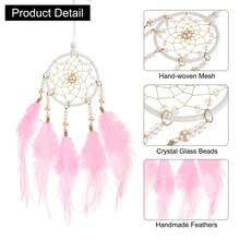 2 Pcs Dream Catchers, Small Handmade Feather Dreamcatcher Supplies Car Charm With Crystal Beads Wall Hanging Decor For Home Car Decoration Ornament Women Friend Gift(White + Pink) - Butterfly - View 4