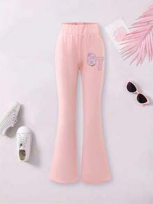 2 Stücke/Set Mädchen Sommer Top und Hose, locker sitzende Kurzarm T-Shirt mit "67" Buchstaben Muster, Top & weite Hose 2 Stücke Set, lässiger minimalistischer Stil, geeignet für Zuhause, Outdoor-Aktivitäten & Alltagstragen - Pink - Übersicht 6
