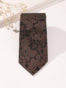 1pc Polyester Jacquard Necktie - Coffee Brown - View 1