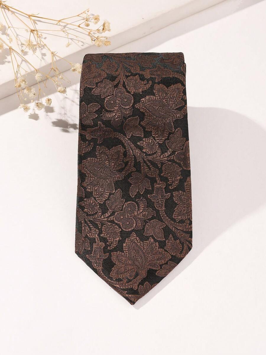 1pc Polyester Jacquard Necktie - Coffee Brown - View 1