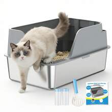 DEVOKO Stainless Steel Cat Litter Box XXL, Stainless Steel Cat Litter Box, High-Walled, Large, Leak-Proof, Free XXL Mat & Metal Scoop, Easy To Clean - XXL - View 9