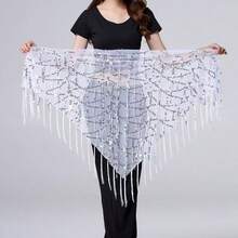 闪亮爵士舞新款性感亮片飘逸上衣，肚皮舞雪纺披肩/肩袖披肩，臀巾/腰巾，裙子，舞台表演服，适合夜总会、迪斯科、节日、派对、宴会等场合。 - 彩色 - 查看 9