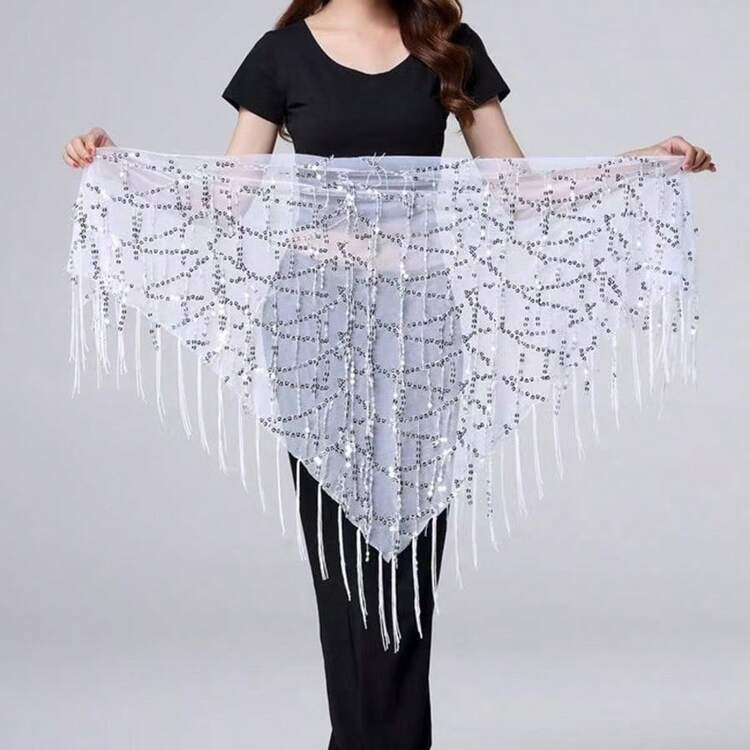 闪亮爵士舞新款性感亮片飘逸上衣，肚皮舞雪纺披肩/肩袖披肩，臀巾/腰巾，裙子，舞台表演服，适合夜总会、迪斯科、节日、派对、宴会等场合。 - 彩色 - 查看 9