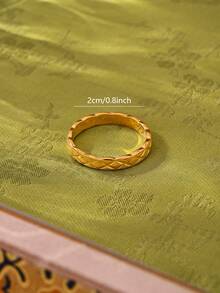 1pc Stainless Steel Rhombus Pattern Ring, Material, Harmless To Body, Eternal Classic Element, High Quality Minimalist Style For Daily Wear - Gold - View 2