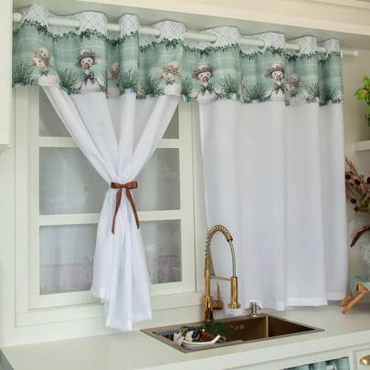 Sakura Enxovais Cortina Para Cozinha C/ Bandô  2,60 X 120m - Decoração de Cozinha Coleção Patinhos