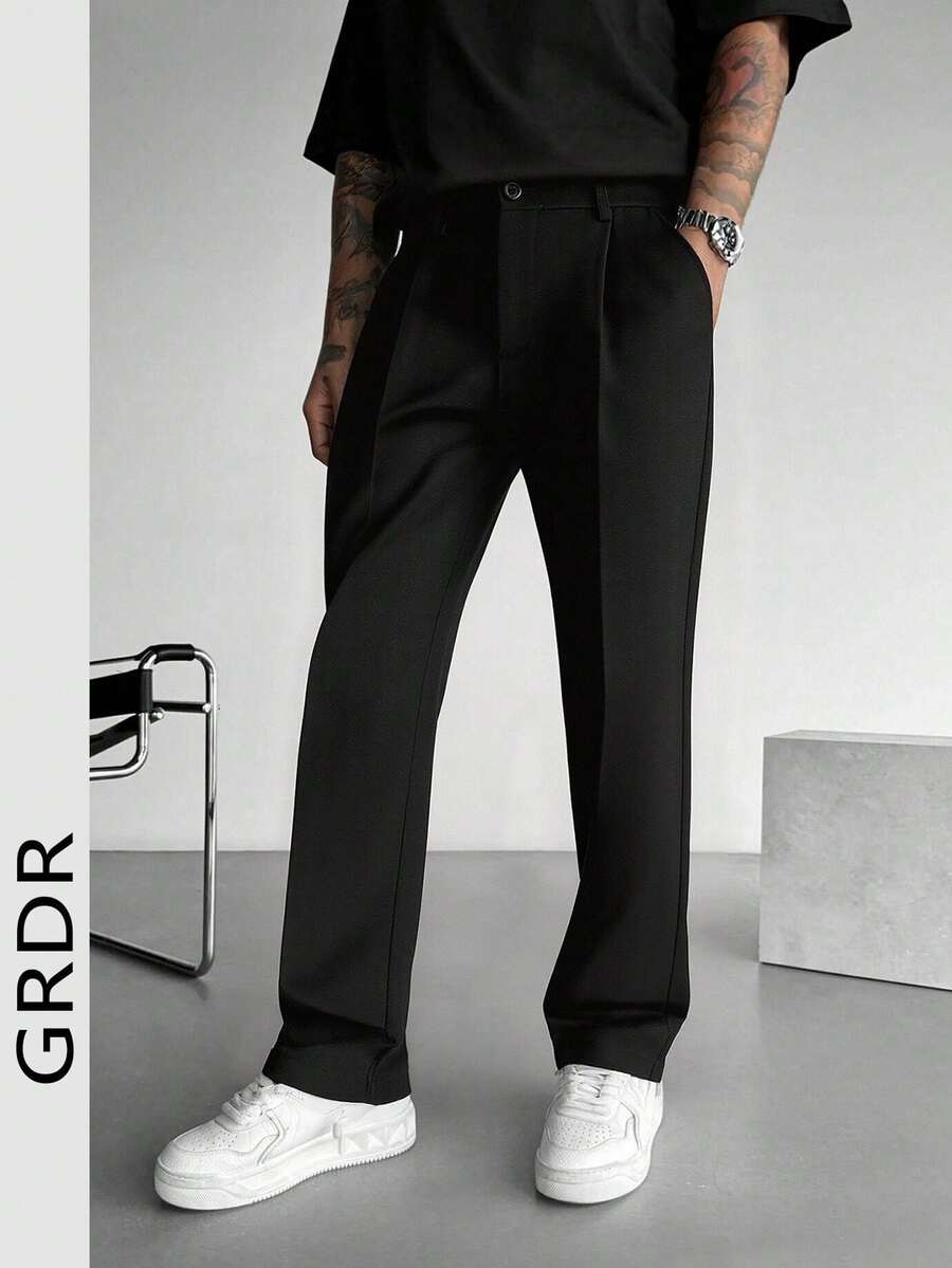 GRDR | 男士休闲裤，春夏时尚 | 百搭简约修身西装裤 | 垂坠感好，抗皱透气 - 黑色 - 查看 1