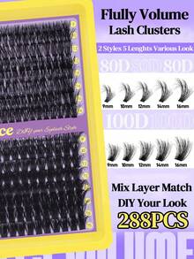 Queenice 256/192/60片超柔軟D捲度單簇假睫毛，對稱貓眼左/右 80D DIY睫毛簇，極致豐盈、自然持久、輕盈柔軟可重複使用，適合初學者，適用日常、派對、旅行、假期 - D - 查看 3