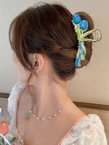 1pc Women's Purple Tulip Flower Hair Claw Clip, Hair Claw Hair Accessory - Purple - View 5