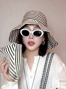 1pc Colorblock Zebra Striped Bucket Hat, Windproof, UV Protection, 3D Design, Foldable, Fashion Versatile, Elegant Style, Soft & Comfortable, Breathable, Multi-Functional, Flattering, Suitable For Beach, Outdoor, Travel, Hiking, Cycling, Dates And Various Occasions - Striped Fisherman - View 4