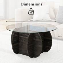 COSTWAY 35" Round Coffee Table, Modern Accent Table With Tempered Glass Top & Solid Wood Base, Unique Circle Center Table With Storage Compartment For Living Room, Black - Black - View 2