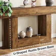 LITTLE TREE 63 " Long Console Table,  Farmhouse 2-Tier Sofa Table Behind Couch, Large Narrow Entryway Table For Living Room, Wooden Hallway Foyer Table With Heavy Duty Base, Rustic Brown - Nâu mộc mạc - Xem 5
