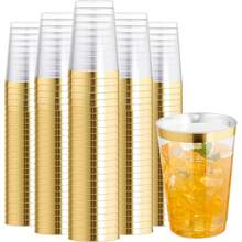 20 chiếc cốc nhựa Golden Destiny 7oz/200ml - Ly nước trong suốt, bền chắc, có thể tái sử dụng, thích hợp cho đám cưới và tiệc tùng. - Vàng - Xem 1