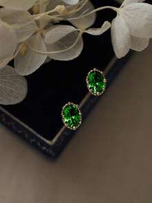 1 paire de boucles d'oreilles à tige en argent sterling S925 vintage avec zircone ovale. Bijou polyvalent pour un usage quotidien, cadeau pour les femmes, les amis, les couples. Nouvelle arrivée. - Elliptique Rouge-1 - Voir 6